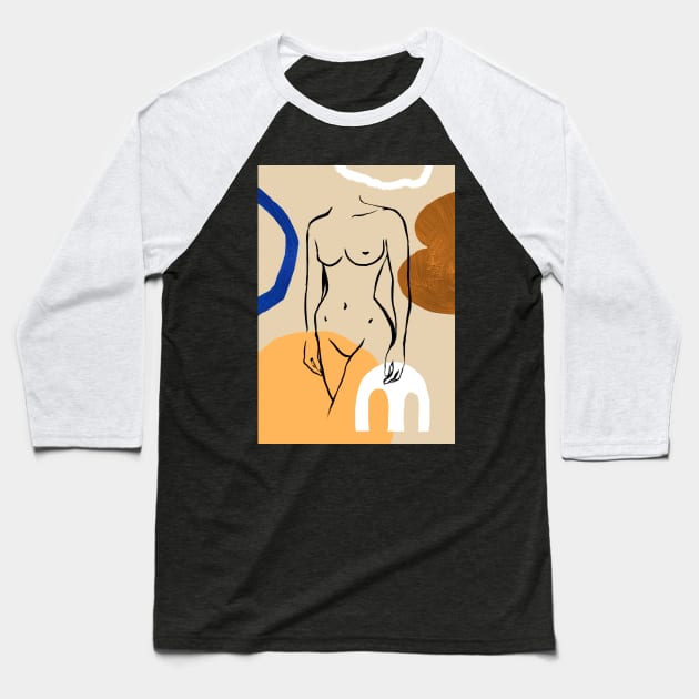 Nude Line Art Figure Illustration Artistic Shape Baseball T-Shirt by NJORDUR